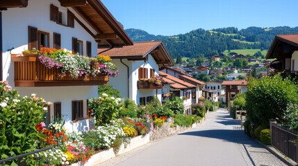 picturesque village with cobblestone streets and charming houses adorned with flowers