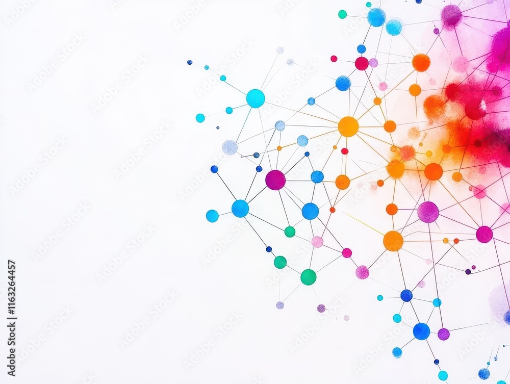 Aufkleber Colorful abstract dots and connected lines create a vibrant visual pattern for design and technology themes.