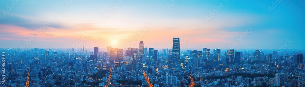Poster cityscape with vivid task lights on every building, signifying smooth coordination