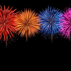 Fototapeta premium This image features a vibrant display of fireworks in various colors against a black background, celebrating festive occasions and creating a joyful atmosphere.