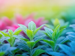 Bioengineered crops flourishing under optimized LED lighting close up, sustainable agriculture, vibrant, composite, vertical farm