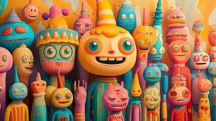 Fototapeta premium Whimsical Colorful Characters: A Fantasy Art Group Portrait