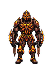 A striking digital painting of a futuristic cyborg warrior, half human, half Macintosh computer aesthetic.  Show intricate mechanical details and a blend of organic and technological elements.