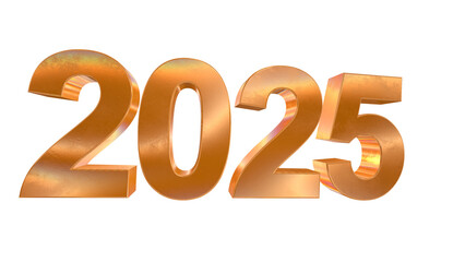 3d 2025 with golden and rainbow effects isolated on a transparent background. 3d elements for graphic design.