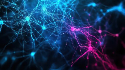Abstract neural network glowing in vivid hues, computational power, machine intelligence