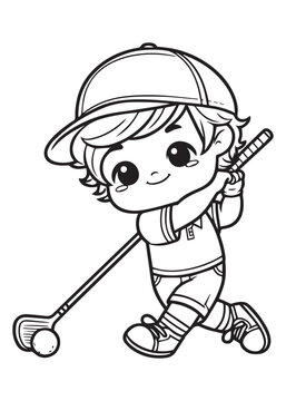 Coloring book cute boy play goft