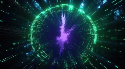 Obraz premium A vibrant abstract design showcasing a dynamic clock face with glowing colors and energy particles, perfect for futuristic themes.