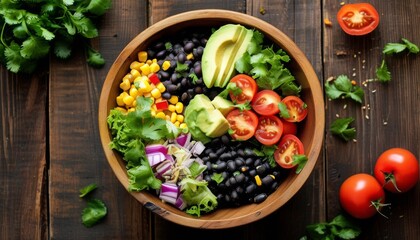 Colorful Vegan Mexican Salad Bowl with Fresh Ingredients and Vibrant Toppings