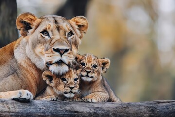 Obraz premium A lioness teaching cubs to hunt, tender yet intense scene, cinematic details