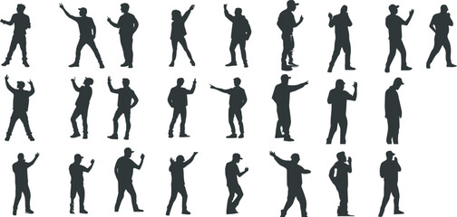Silhouette of employees or workers cheering together and raising their hands, feeling happiness for work and business. suitable for career and employee background. and elements of freedom to work