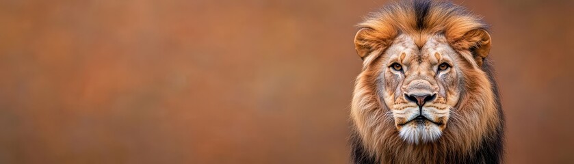 Fototapeta premium A lion looking directly at the camera, piercing gaze, and natural background