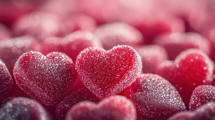 Fototapeta premium Sparkling Heart-Shaped Red Gummy Candies