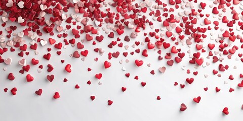 Romantic Red and Pink Hearts Falling on White Background