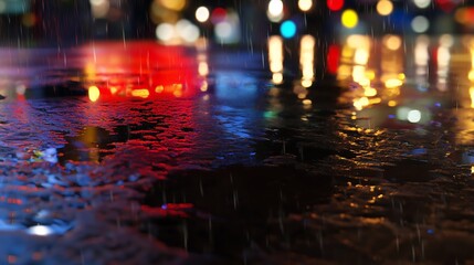 Cyberpunk City Skyline with Neon Lights and Rain