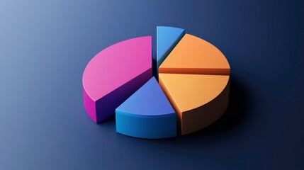 Fototapeta premium A stylized 3D pie chart divided into four segments, showcasing different colors to represent data proportions visually.