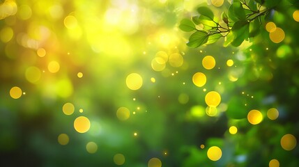 Obraz premium Abstract green and yellow blurred lights background with glowing nature texture, spring inspired design