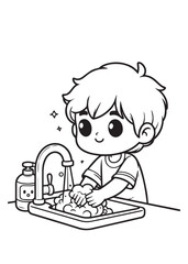 Coloring book cute boy waste hand act illustration