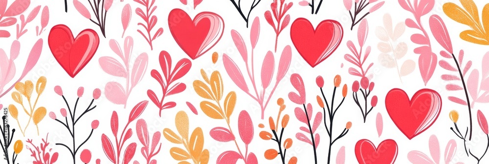 Poster romantic heart-shaped patterns seamless design in red and pink on white background with copy space f