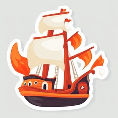 A colorful, cartoon-style illustration of a sailing ship with three sails and a wooden hull, designed for decorative or educational purposes.