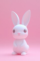 Obraz premium Adorable 3D Render of a White Bunny Rabbit Against a Pastel Pink Background: A Cute and Whimsical Image Perfect for Spring or Easter