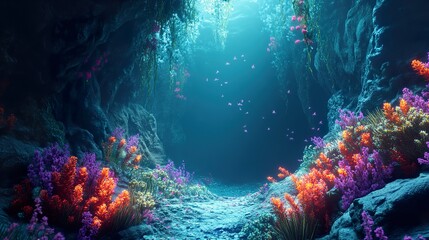 Naklejka premium Vibrant Underwater Coral Reef Scene