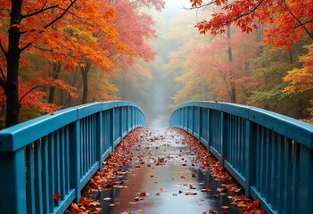 A bridge with a blue bridge in the background