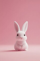 Adorable White Bunny Rabbit on Pink Background: A Cute Easter or Springtime Image