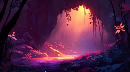 Obraz premium Enchanted Cave: A Fantasy Landscape of Vibrant Colors