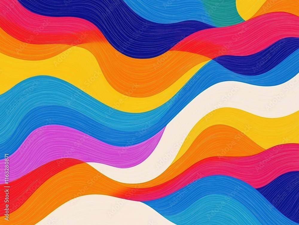 Poster colorful abstract pattern with wavy lines in vibrant colors. rainbow design perfect for summer. abst