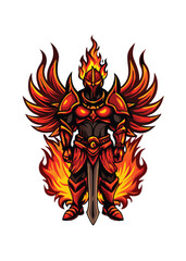 A majestic knight, adorned in shining armor, with magnificent flaming wings, a phoenix rising from the ashes.  Detailed artwork, epic fantasy.