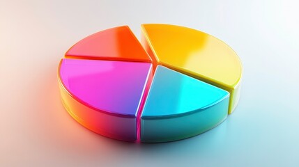 Obraz premium The image depicts a colorful, stylized pie chart divided into four segments, representing data visualization or statistical information.
