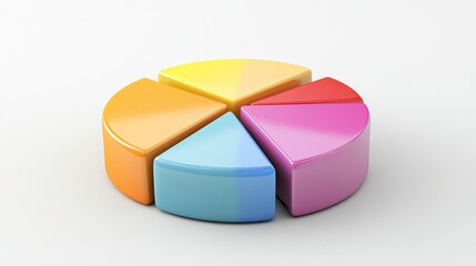 Obraz premium The image depicts a 3D pie chart divided into five segments, each in different pastel colors, representing data visualization.