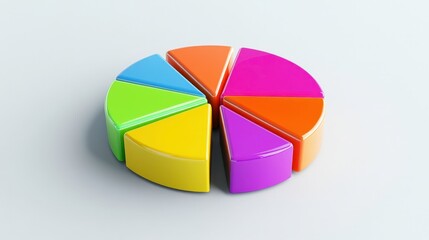 Obraz premium A colorful pie chart composed of segments in various colors, representing data visualization. The chart is three-dimensional and showcases a clear division of sections for analysis.