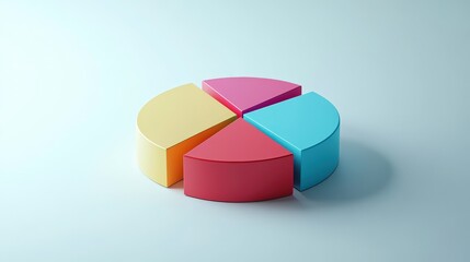Obraz premium A 3D pie chart composed of four segments in different colors, representing data visualization or statistical information.