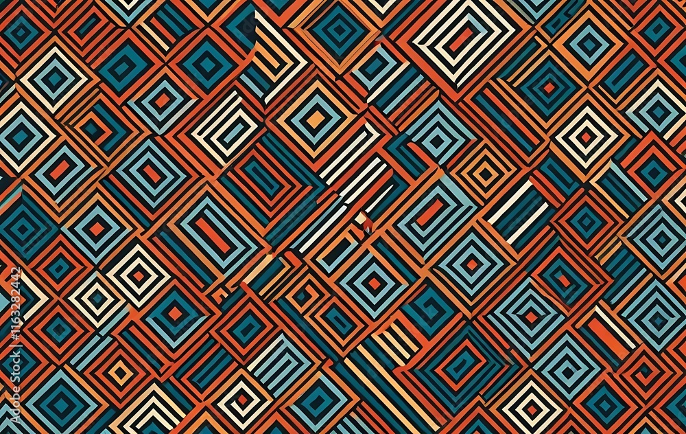 Poster abstract geometric pattern of interlocking squares and stripes