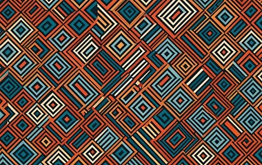 Abstract Geometric Pattern of Interlocking Squares and Stripes