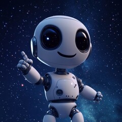 Adorable Little Robot Exploring the Cosmos: A 3D Render of a Friendly AI in Space