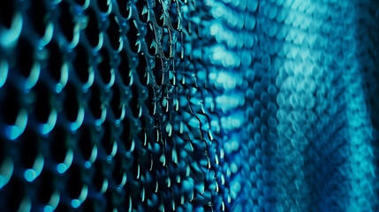 Close-up of a secure telecom server room with glowing blue lights, showcasing advanced cybersecurity technology and data protection infrastructure.