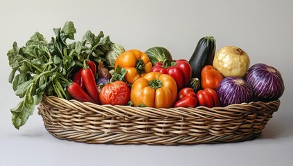 Vibrant Harvest: A Still Life of Colorful Vegetables in a Rustic Basket