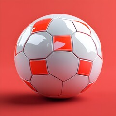 Fototapeta premium Modern Red and White Soccer Ball on Red Background