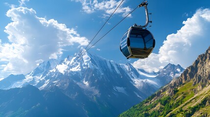 Cable Car Ascending Majestic Snowy Mountains