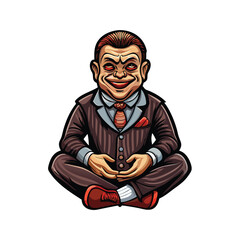 Generate a photorealistic image of a ventriloquist dummy, showcasing incredibly detailed facial features, textured clothing, and lifelike expression.