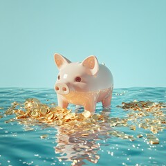 Piggy Bank in a Sea of Gold Coins