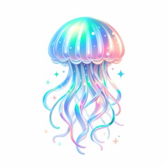 Fototapeta premium Charming Jellyfish in Holographic Colors