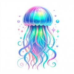 Fototapeta premium Charming Jellyfish in Holographic Colors