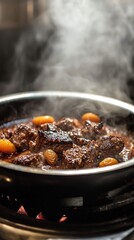 Steaming Beef Stew with Apricots in a Pan
