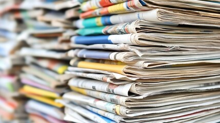 Stack of old newspapers and magazines ready for recycling.