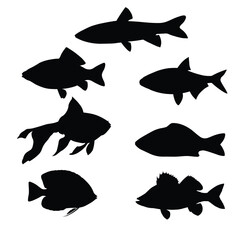 silhouettes Vector different fishes 