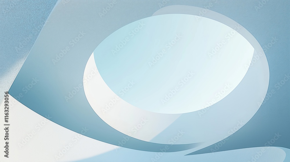 Poster abstract architectural design futuristic structure. light blue, white shapes create dynamic curves, 