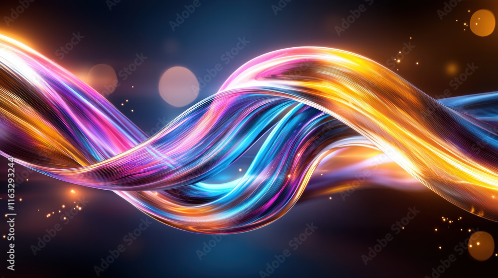 Poster flowing neon ribbons create vibrant and dynamic abstract image